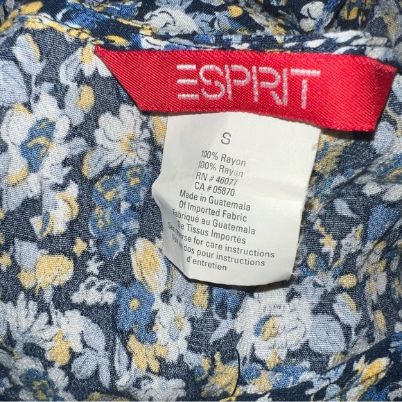 Vintage 90’sEsprit Navy Floral rayon button down Dress Sz small long modest - Picture 4 of 4